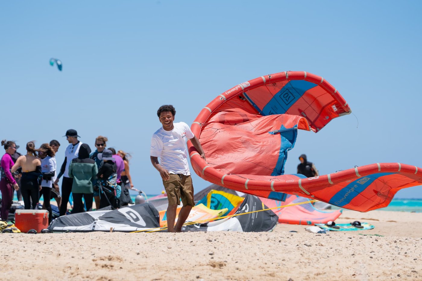 Kites launching from the beach at Umm al Haymat island in the Red Sea